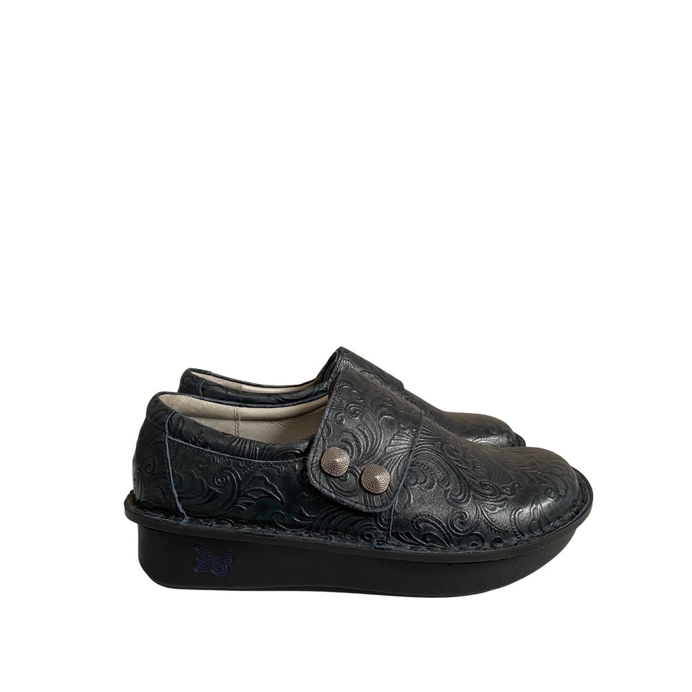 Alegria Deliah Embossed Leather Professional Clogs Shoes Sz 9.5/40 Midnight Blue